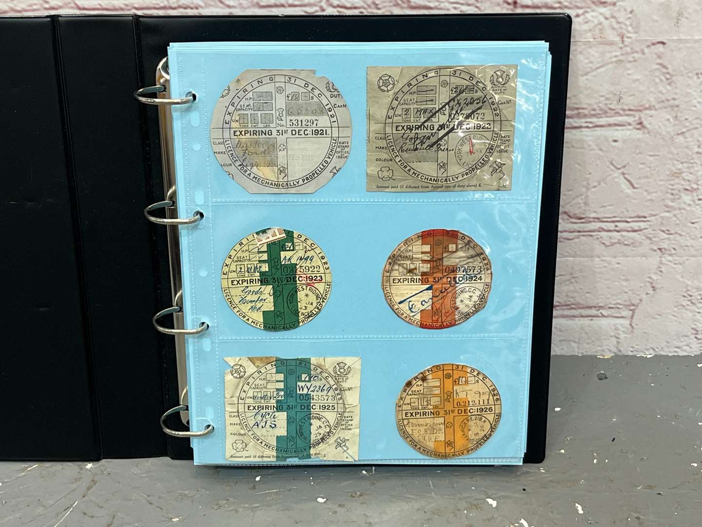 <p>Folder of Vehicle Tax Discs from 1921 - 2015 Disc For Every Year</p>