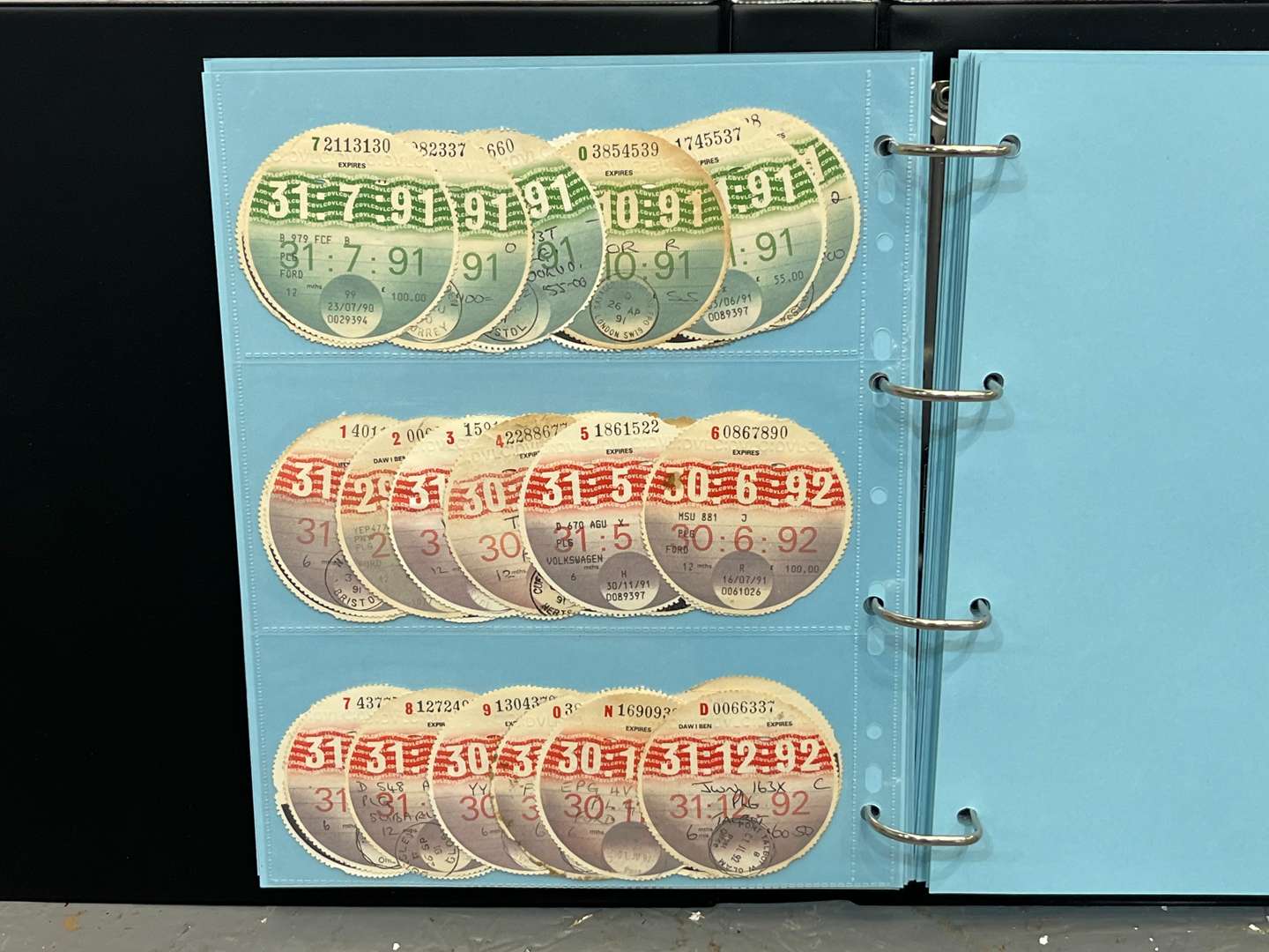 <p>Folder of Vehicle Tax Discs from 1921 - 2015 Disc For Every Year</p>