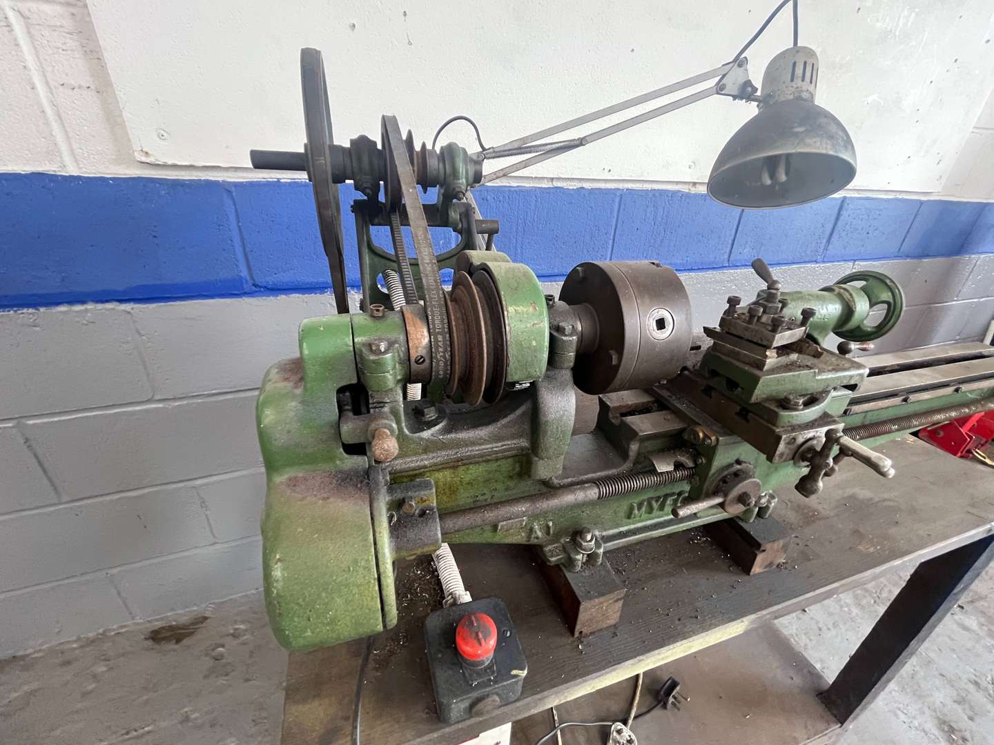 <p>Myford Metal Lathe Mounted on a Work Bench</p>