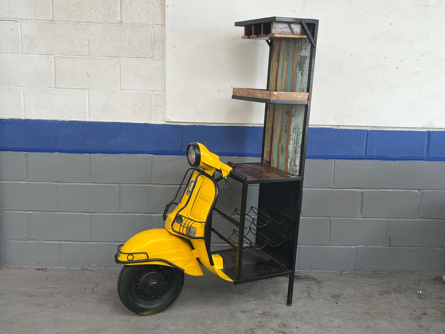 <p>Scooter Made Bar With Wine Holder & Two Open Shelves&nbsp;</p>