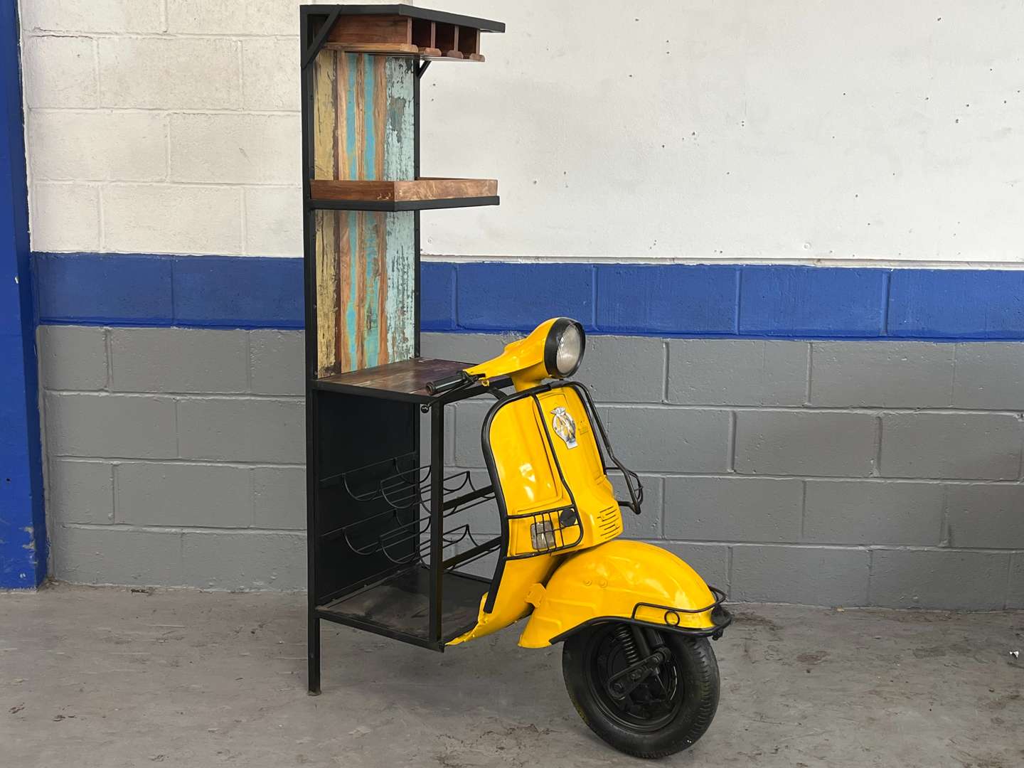 <p>Scooter Made Bar With Wine Holder & Two Open Shelves&nbsp;</p>