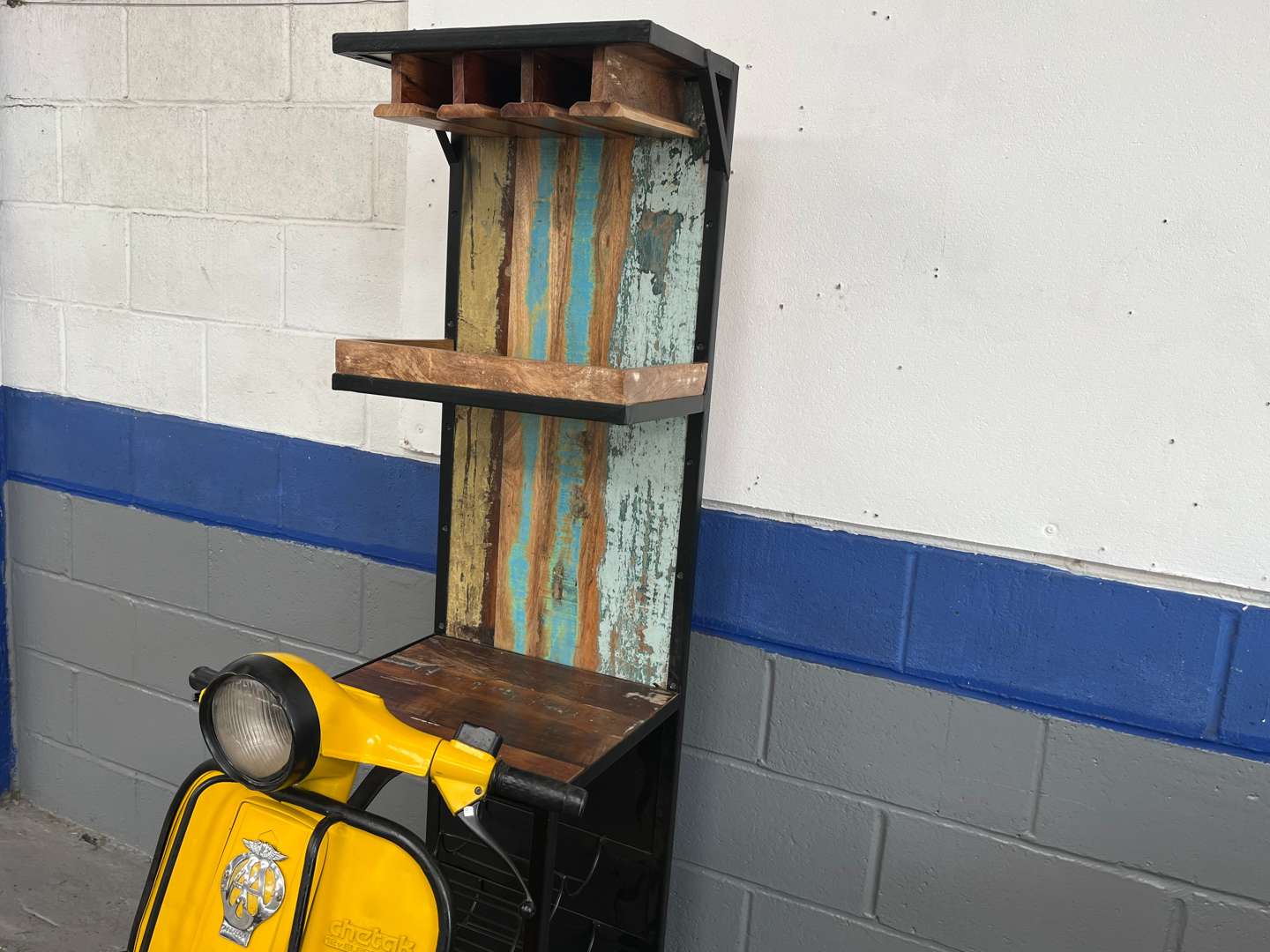 <p>Scooter Made Bar With Wine Holder & Two Open Shelves&nbsp;</p>