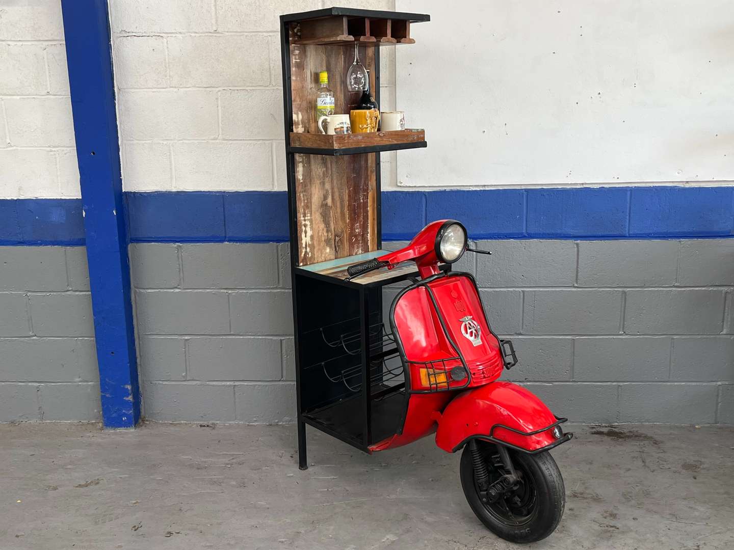 <p>Scooter Made Bar With Wine Holder & Two Open Shelves&nbsp;</p>