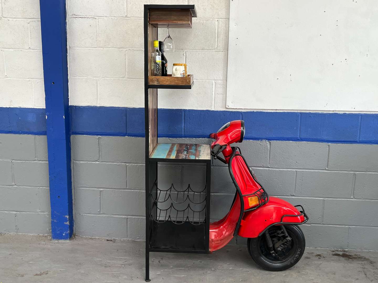 <p>Scooter Made Bar With Wine Holder & Two Open Shelves&nbsp;</p>
