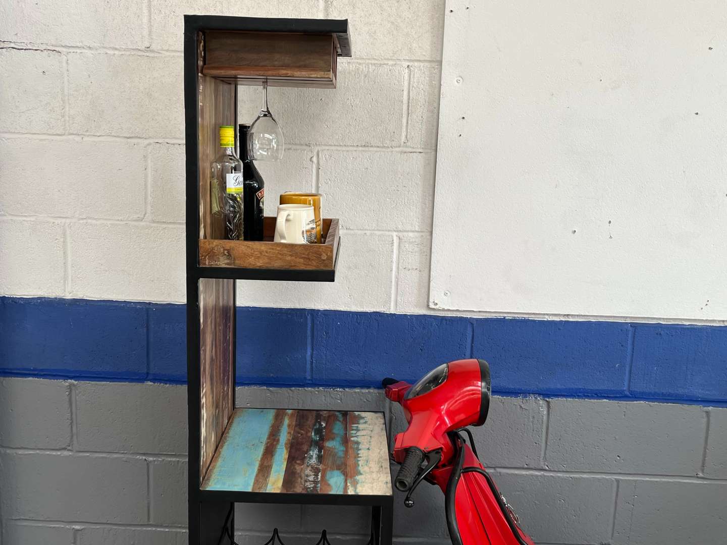 <p>Scooter Made Bar With Wine Holder & Two Open Shelves&nbsp;</p>