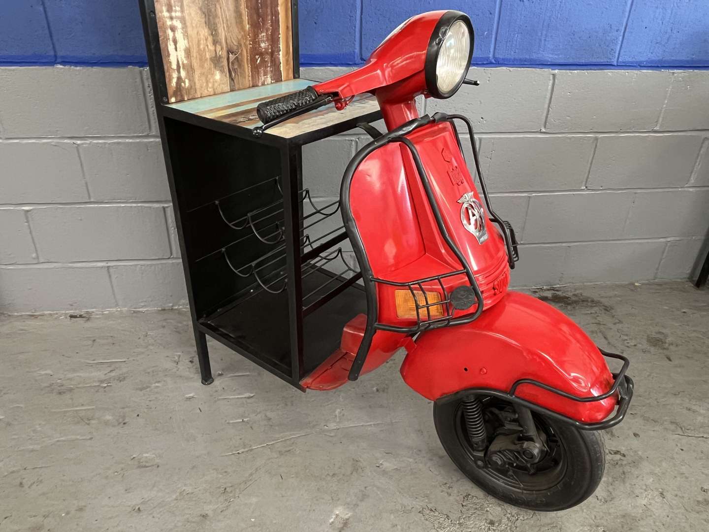 <p>Scooter Made Bar With Wine Holder & Two Open Shelves&nbsp;</p>