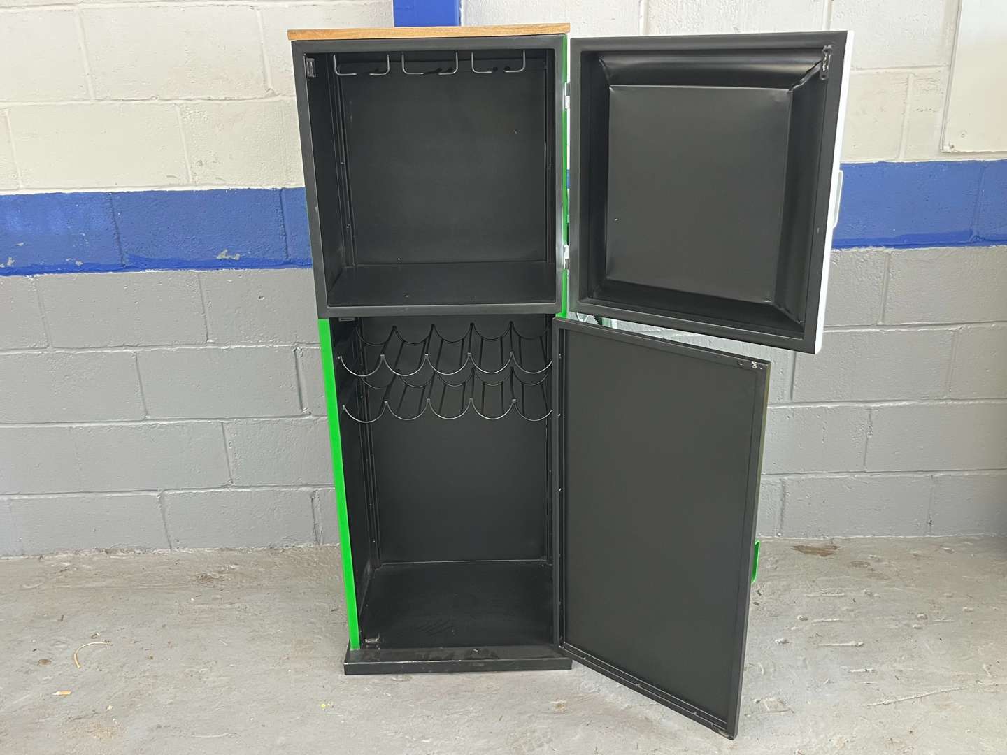 <p>Petrol Pump Styled Metal Modern Drinks Cabinet &nbsp;</p>
