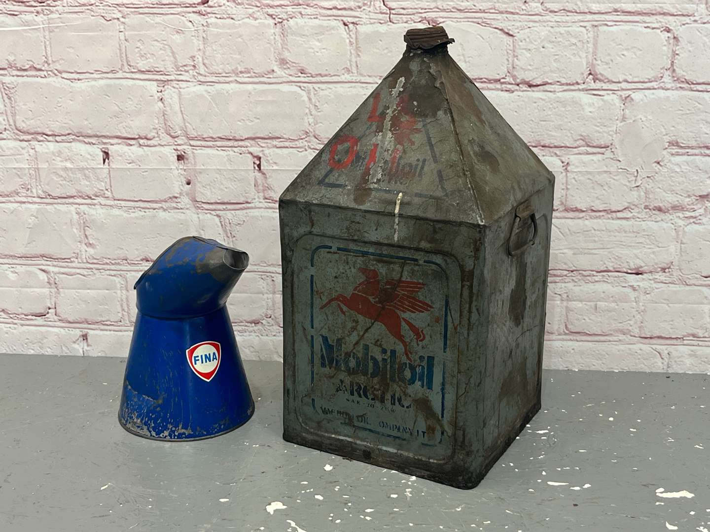 <p>Mobiloil Artic Oil Can & Fina Oil Jug (2)</p>