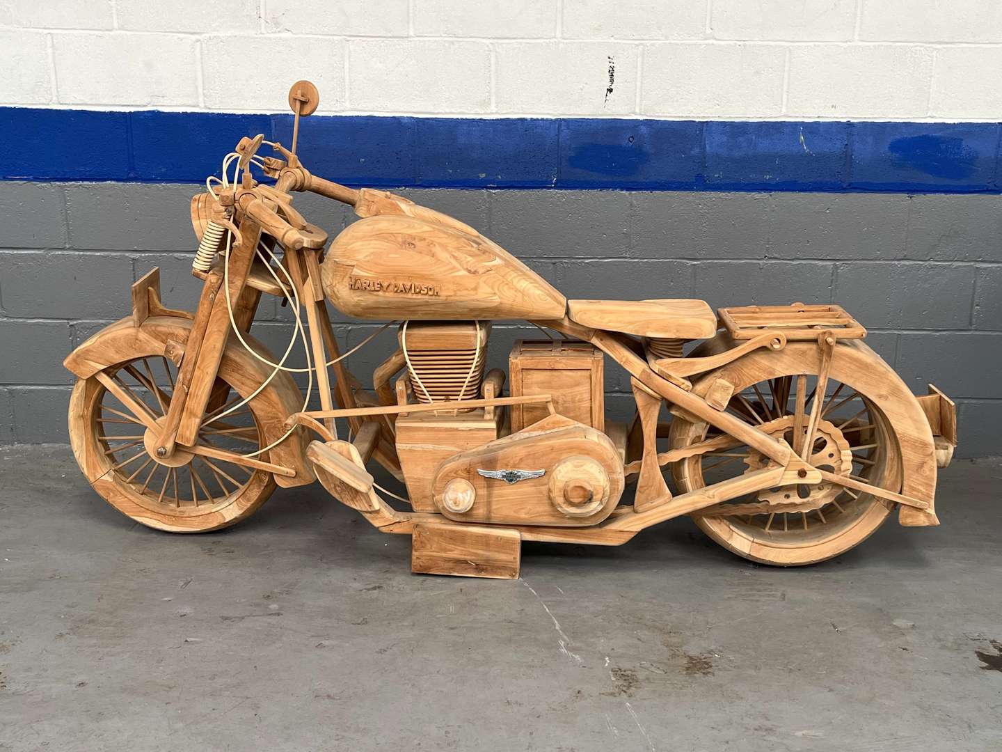 <p>Wooden Made Full Size Model of a Harley-Davidson</p>