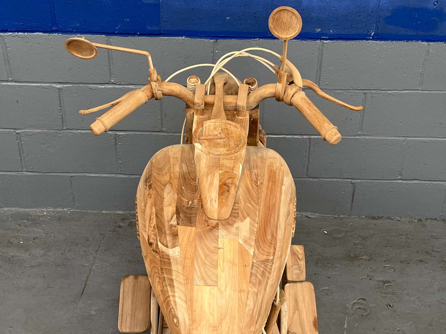 <p>Wooden Made Full Size Model of a Harley-Davidson</p>
