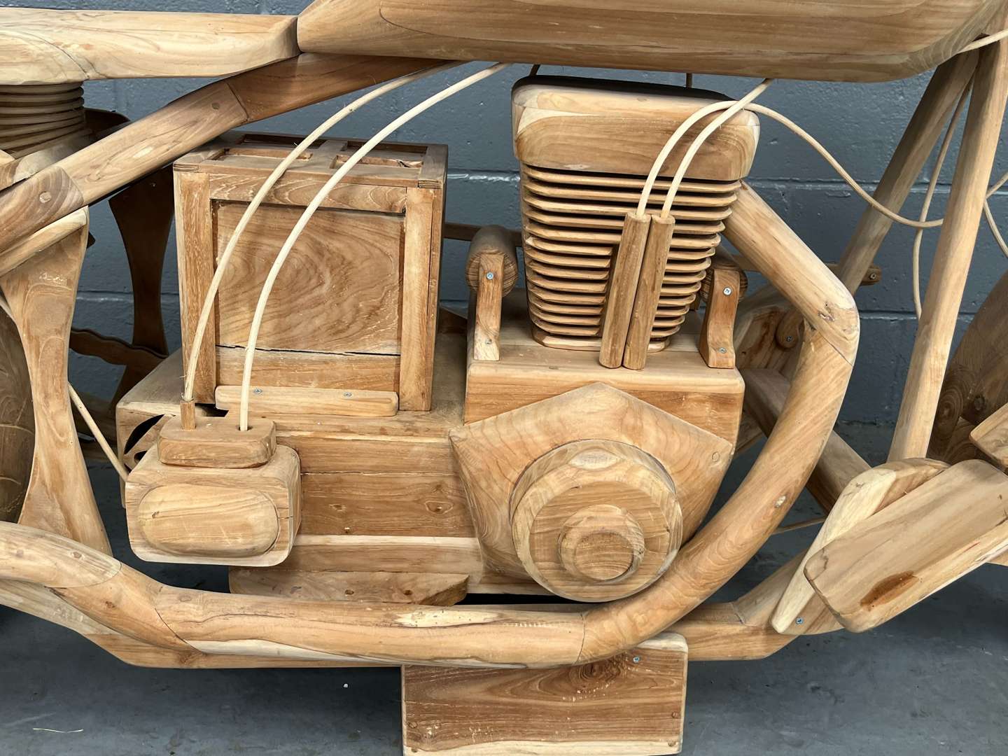 <p>Wooden Made Full Size Model of a Harley-Davidson</p>
