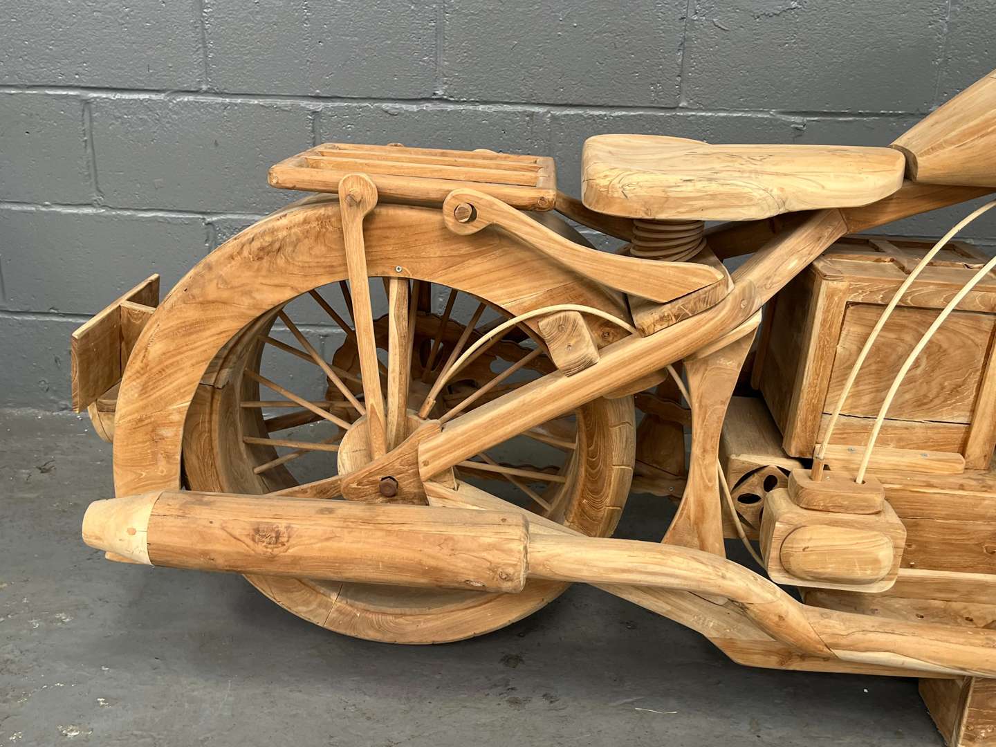 <p>Wooden Made Full Size Model of a Harley-Davidson</p>