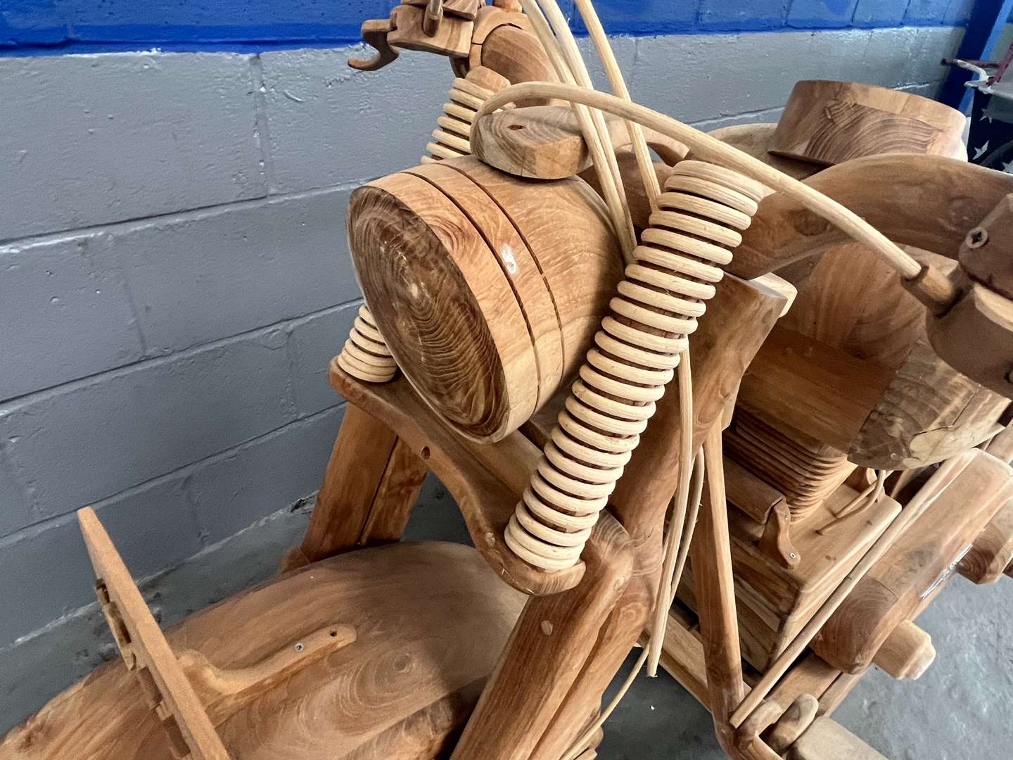 <p>Wooden Made Full Size Model of a Harley-Davidson</p>