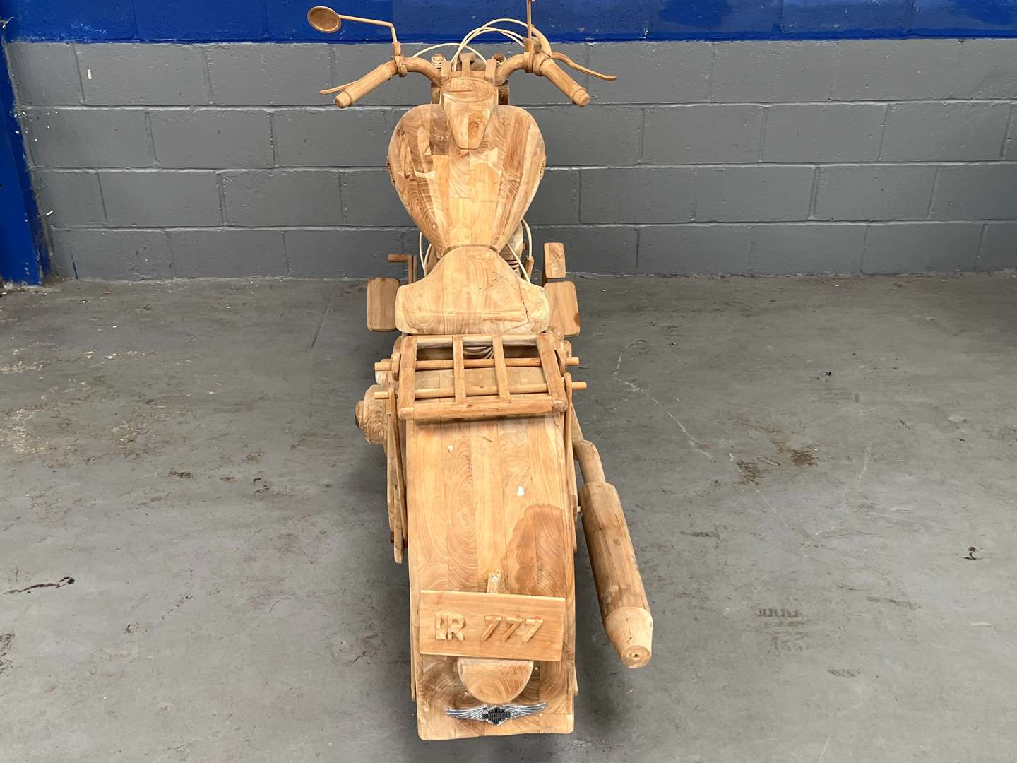 <p>Wooden Made Full Size Model of a Harley-Davidson</p>