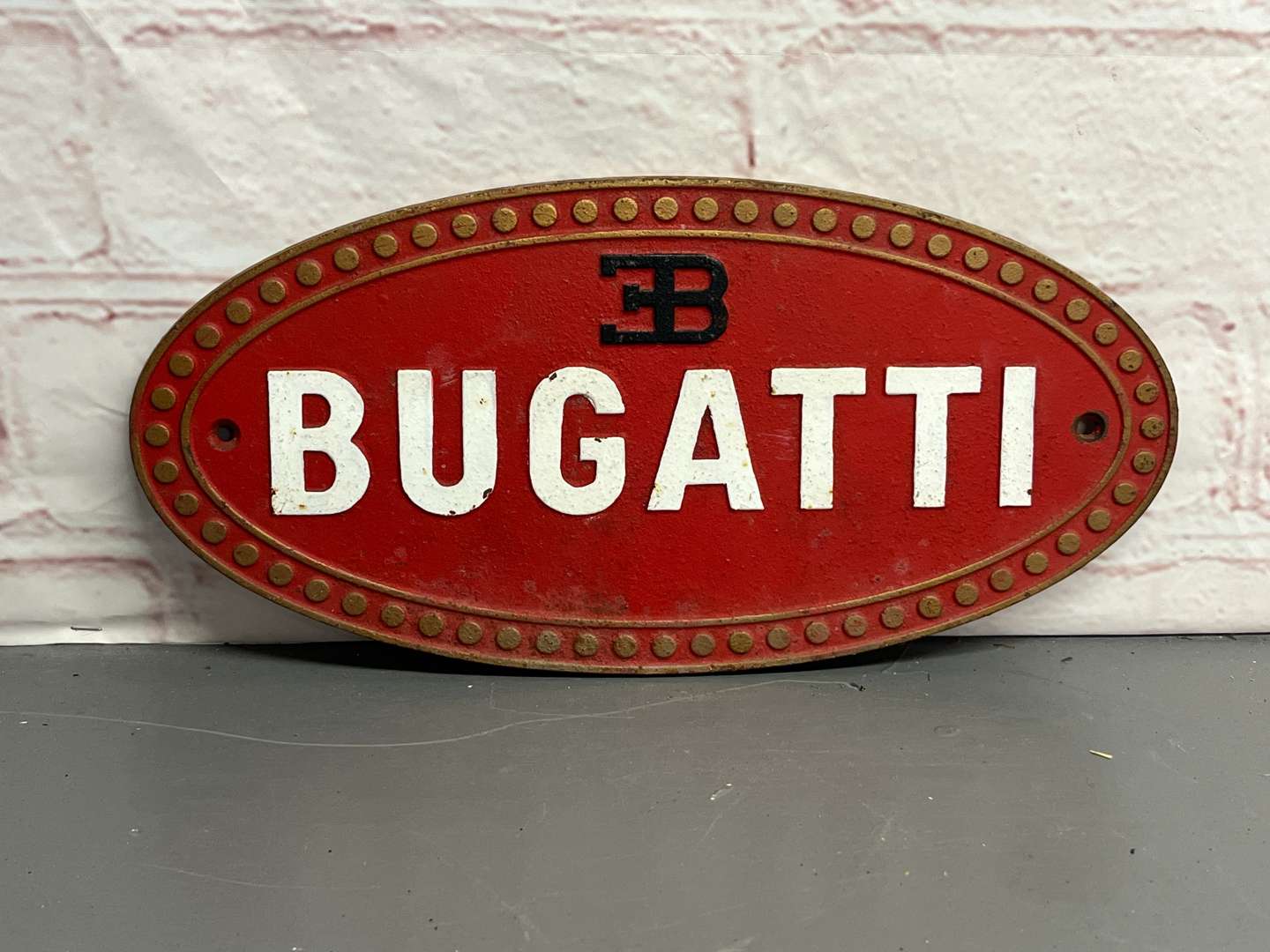<p>Bugatti Oval Cast iron Emblem Sign</p>
