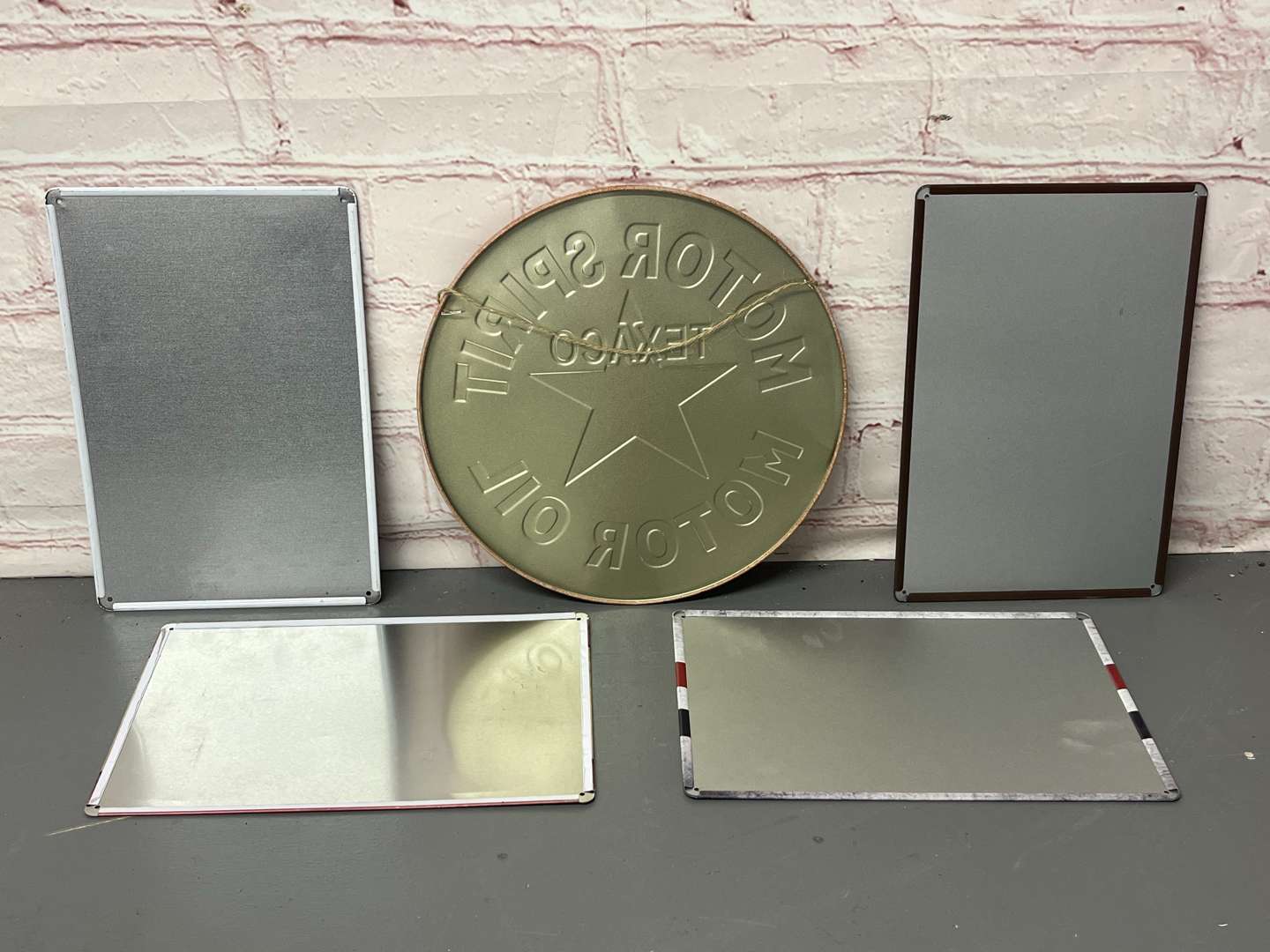 <p>Five Reproduction Tin Motoring Signs</p>