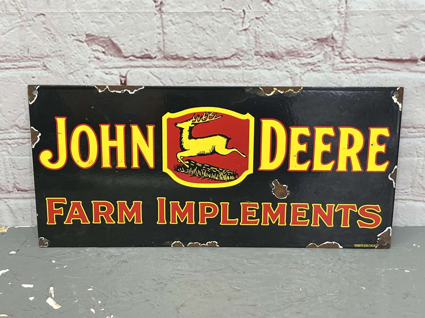 <p>John Deere Farm Implements Enamel Sign</p>