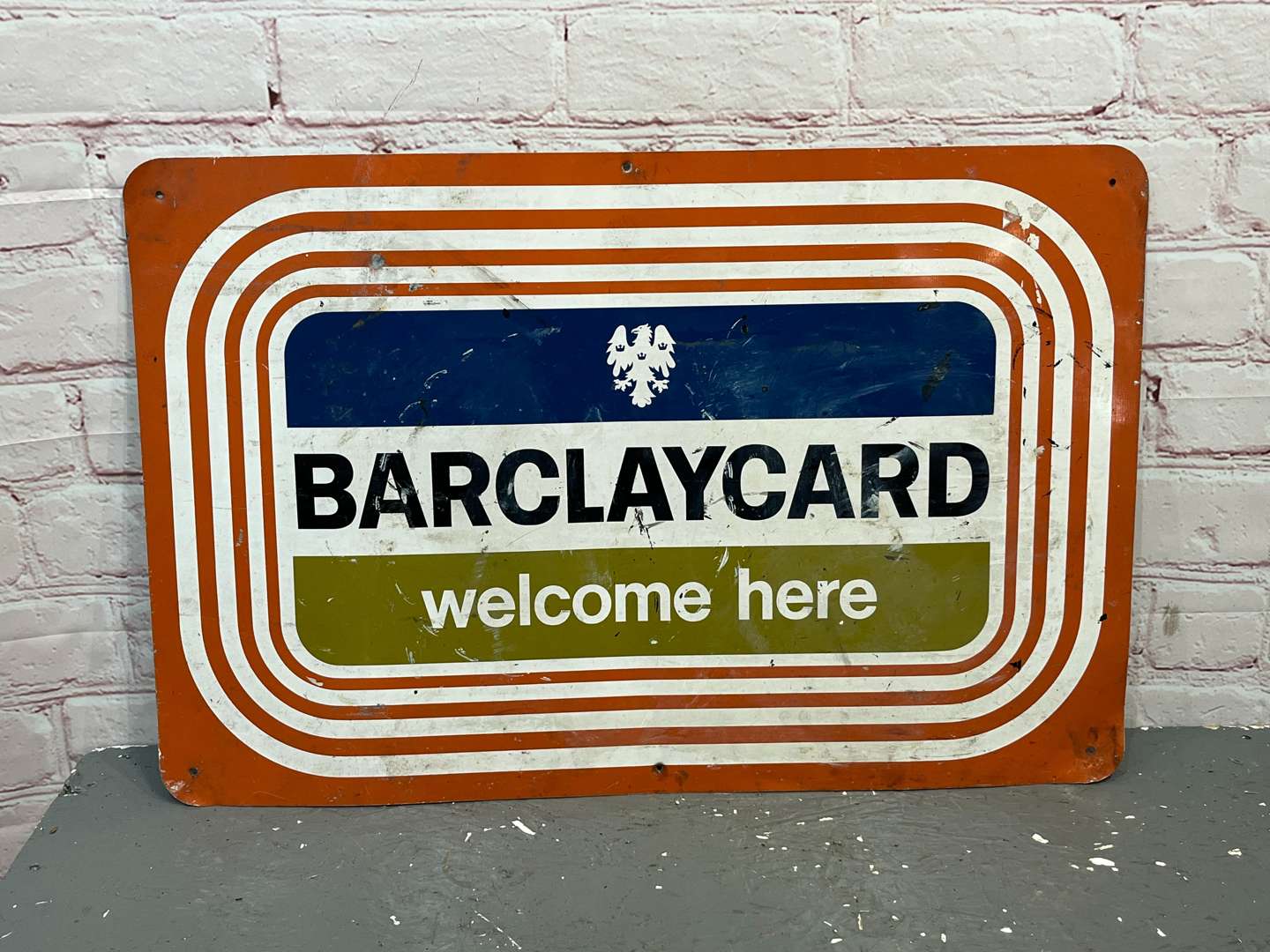 <p>Barclaycard Welcome Here Aluminium Sign</p>