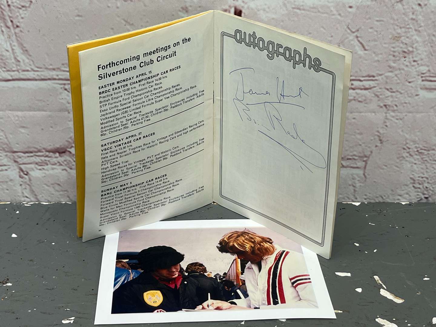 <p>1974 Silverstone James Hunt Signed Race Programme & One other With Many Signature's Including Graham Hill Etc</p>