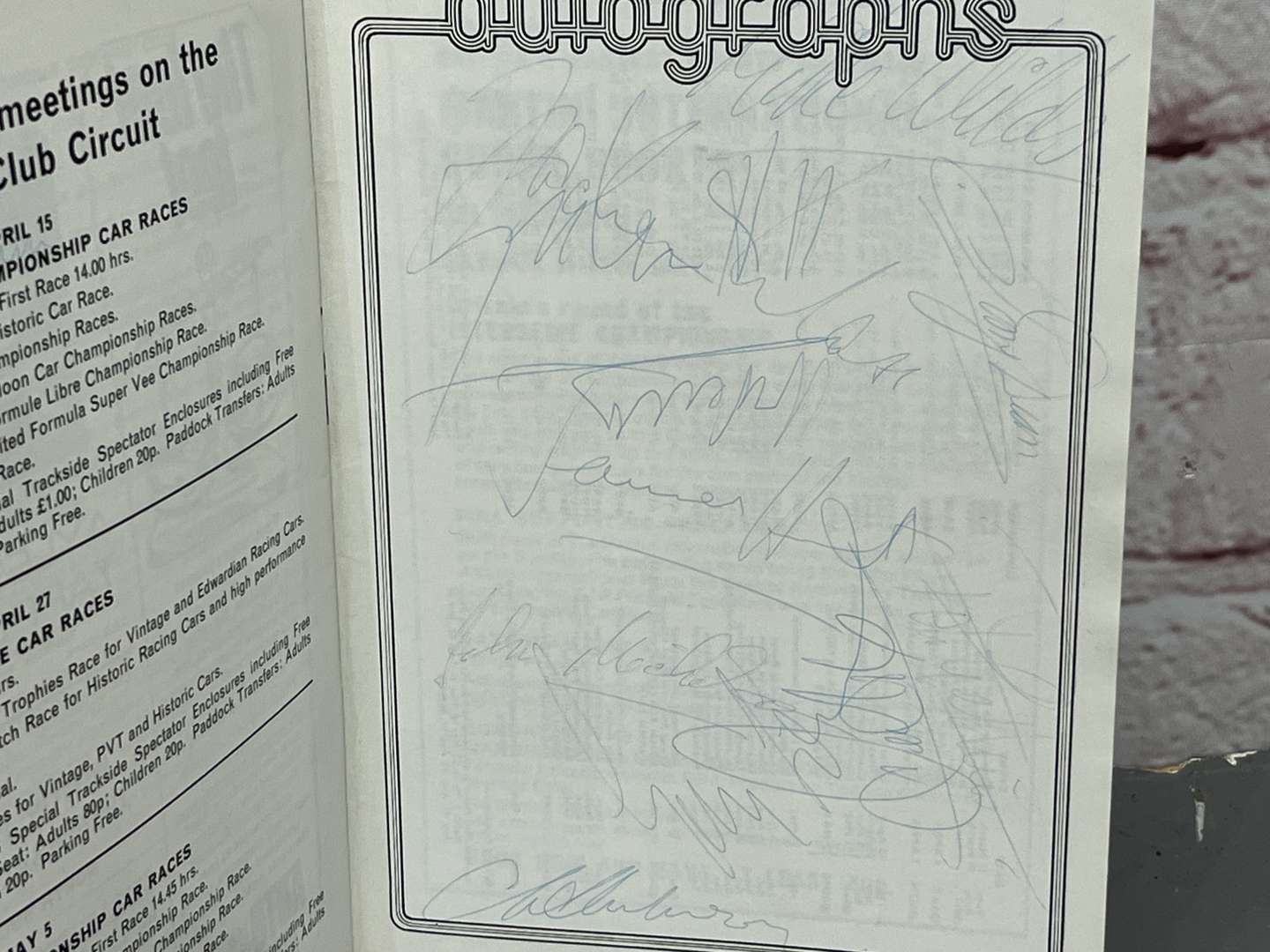 <p>1974 Silverstone James Hunt Signed Race Programme & One other With Many Signature's Including Graham Hill Etc</p>