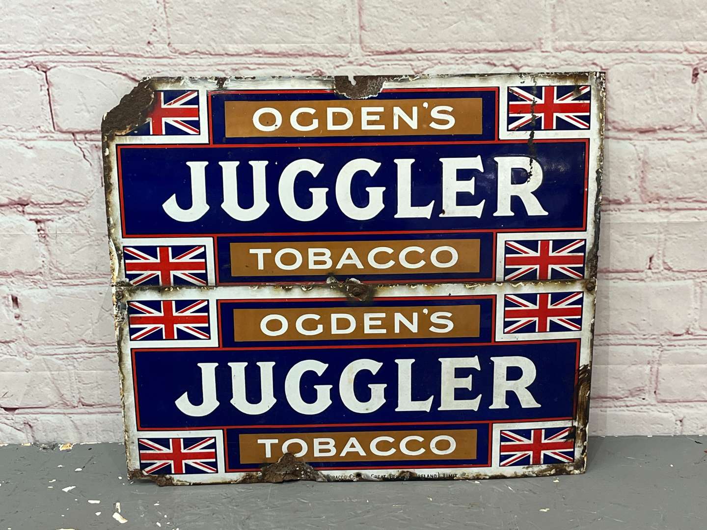 <p>Juggler Ogden's Tobacco Enamel Sign</p>