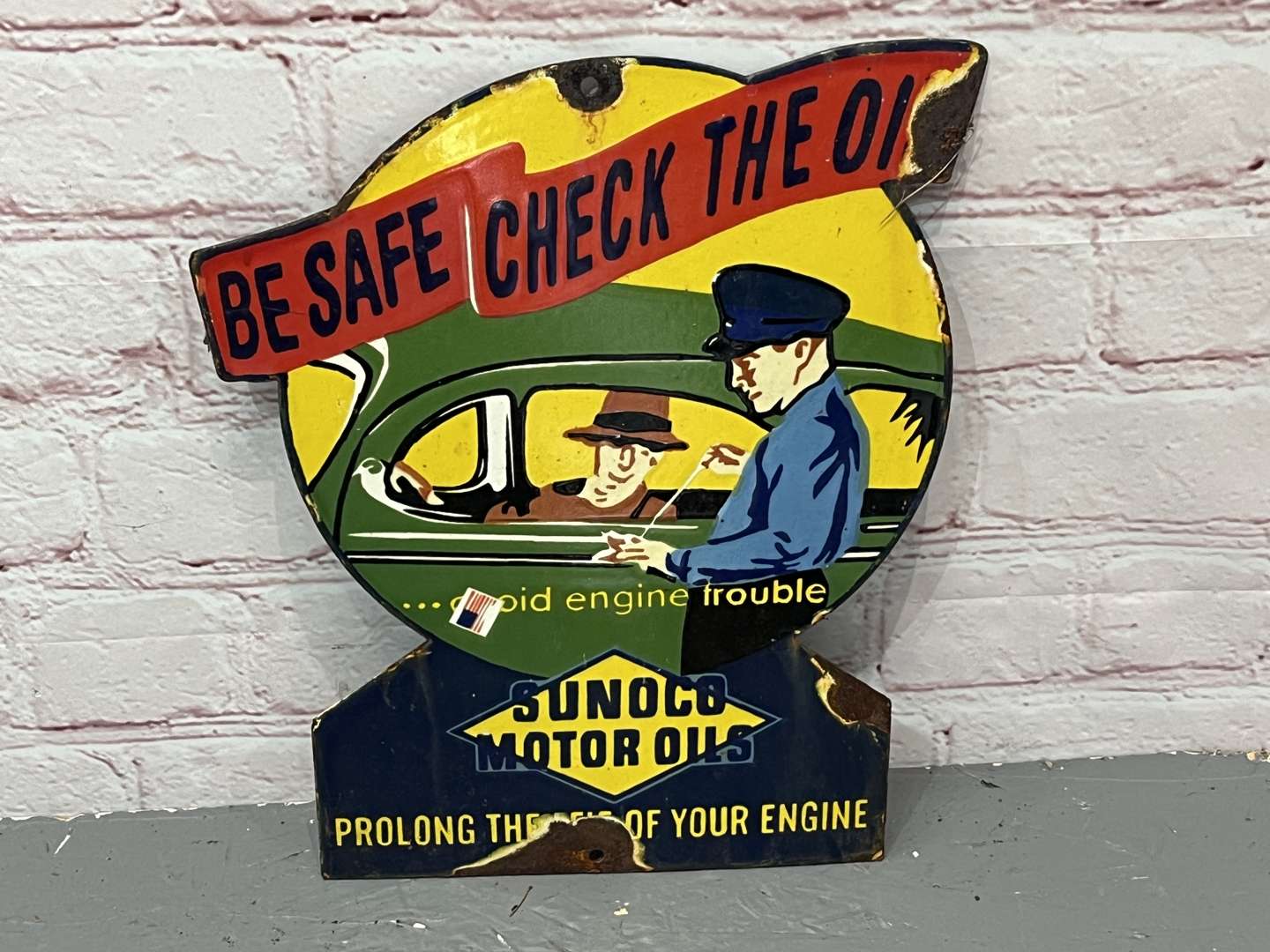 <p>Sunoco Motor Oils “Prolong The Life of Your Engine” Enamel Sign</p>