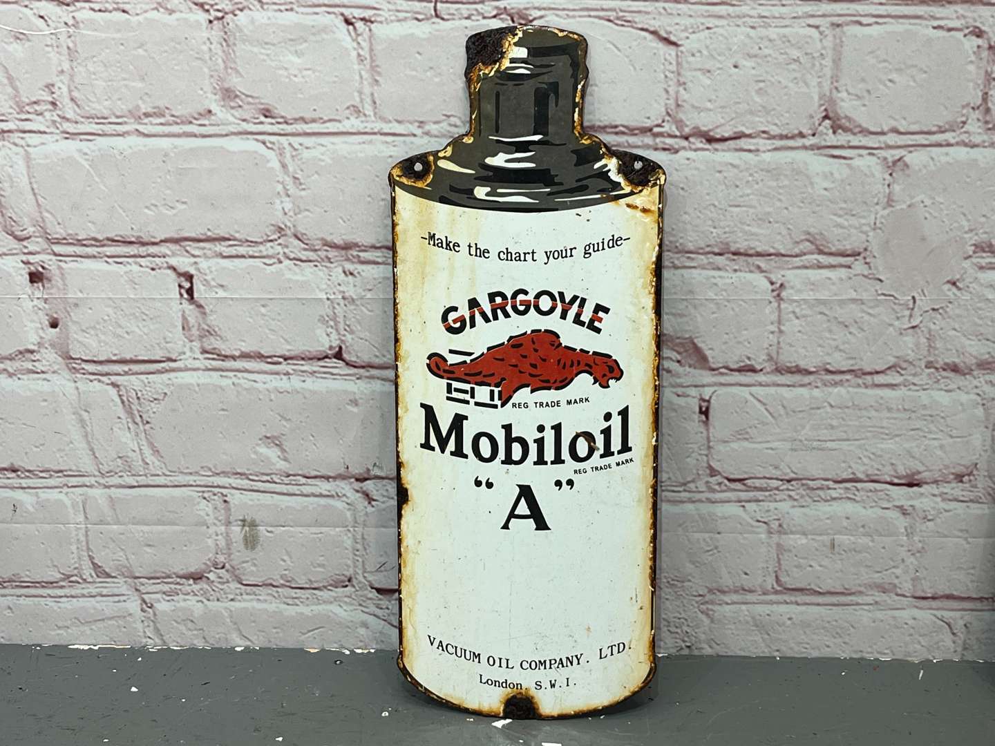 <p>Gargoyle Mobiloil “A” Canister Enamel Sign</p>