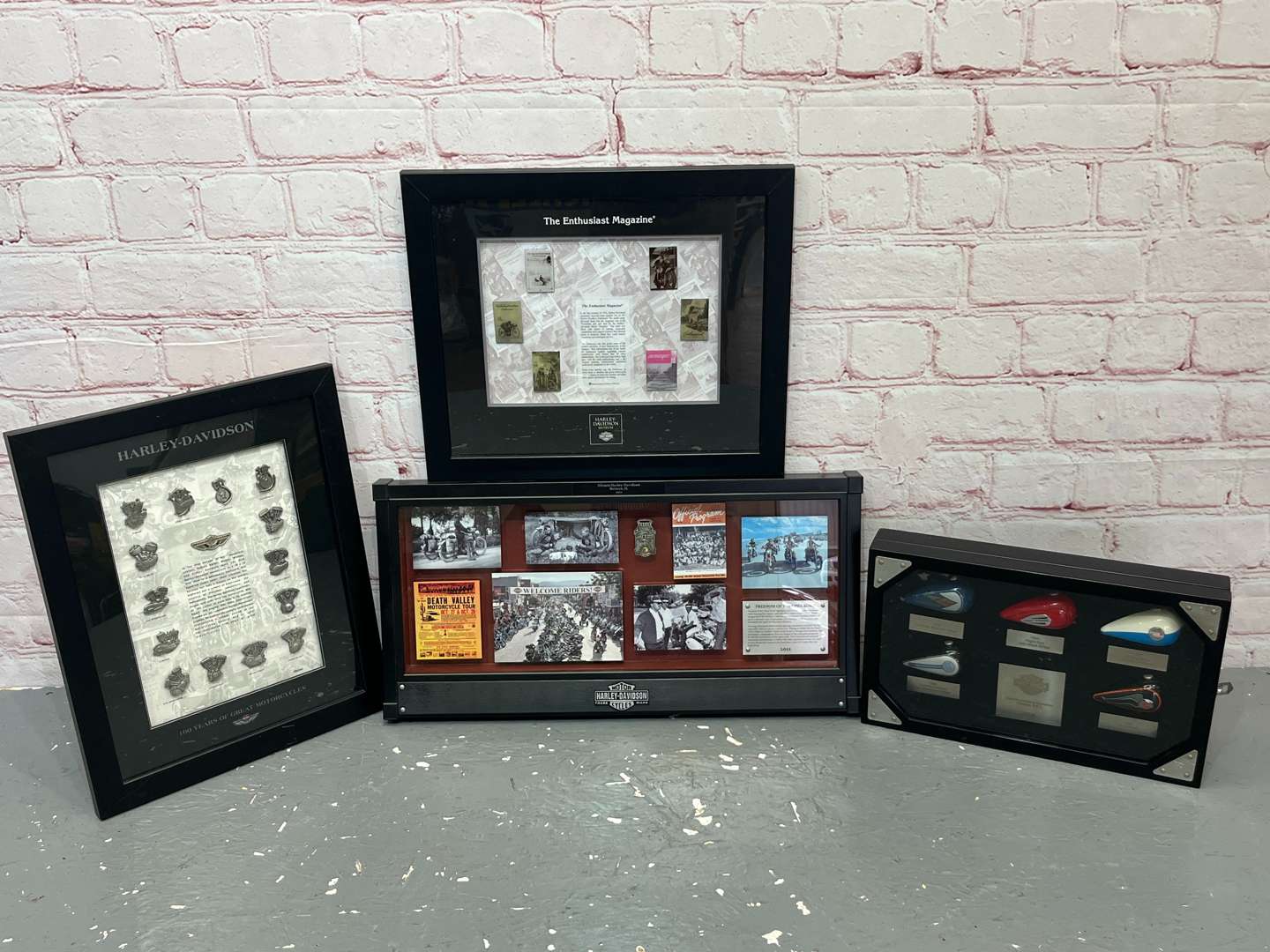 <p>Three Framed Harley-Davidson Celebration Miniatures&nbsp;</p>