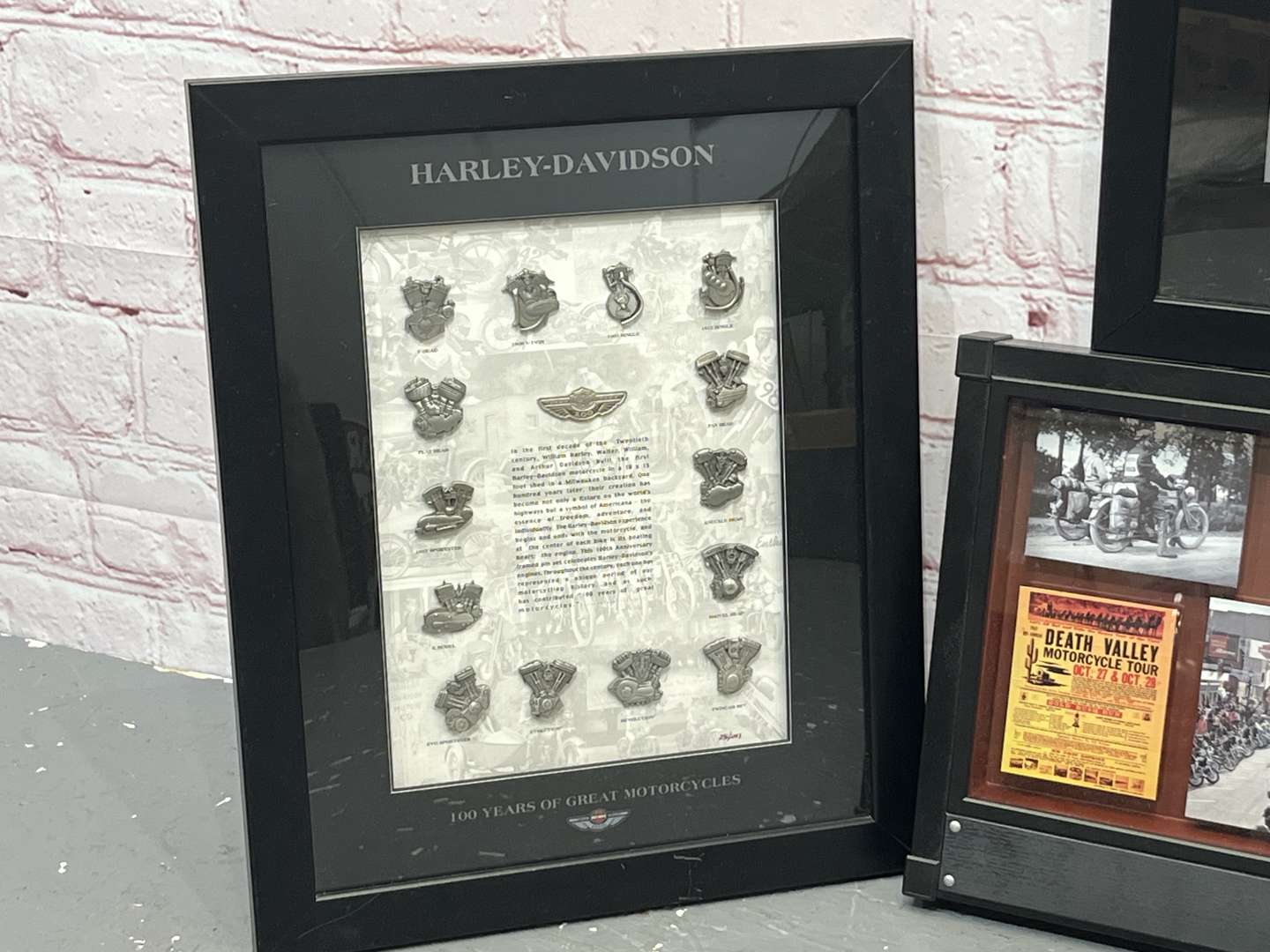 <p>Three Framed Harley-Davidson Celebration Miniatures&nbsp;</p>