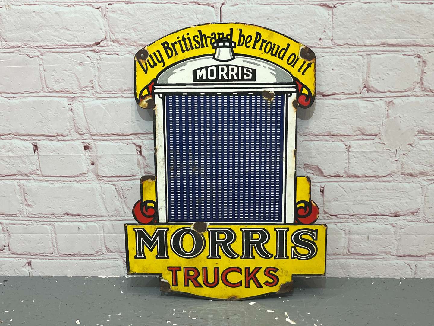 <p>Morris Trucks “Buy British & Be Proud of it” Radiator Enamel Sign</p>