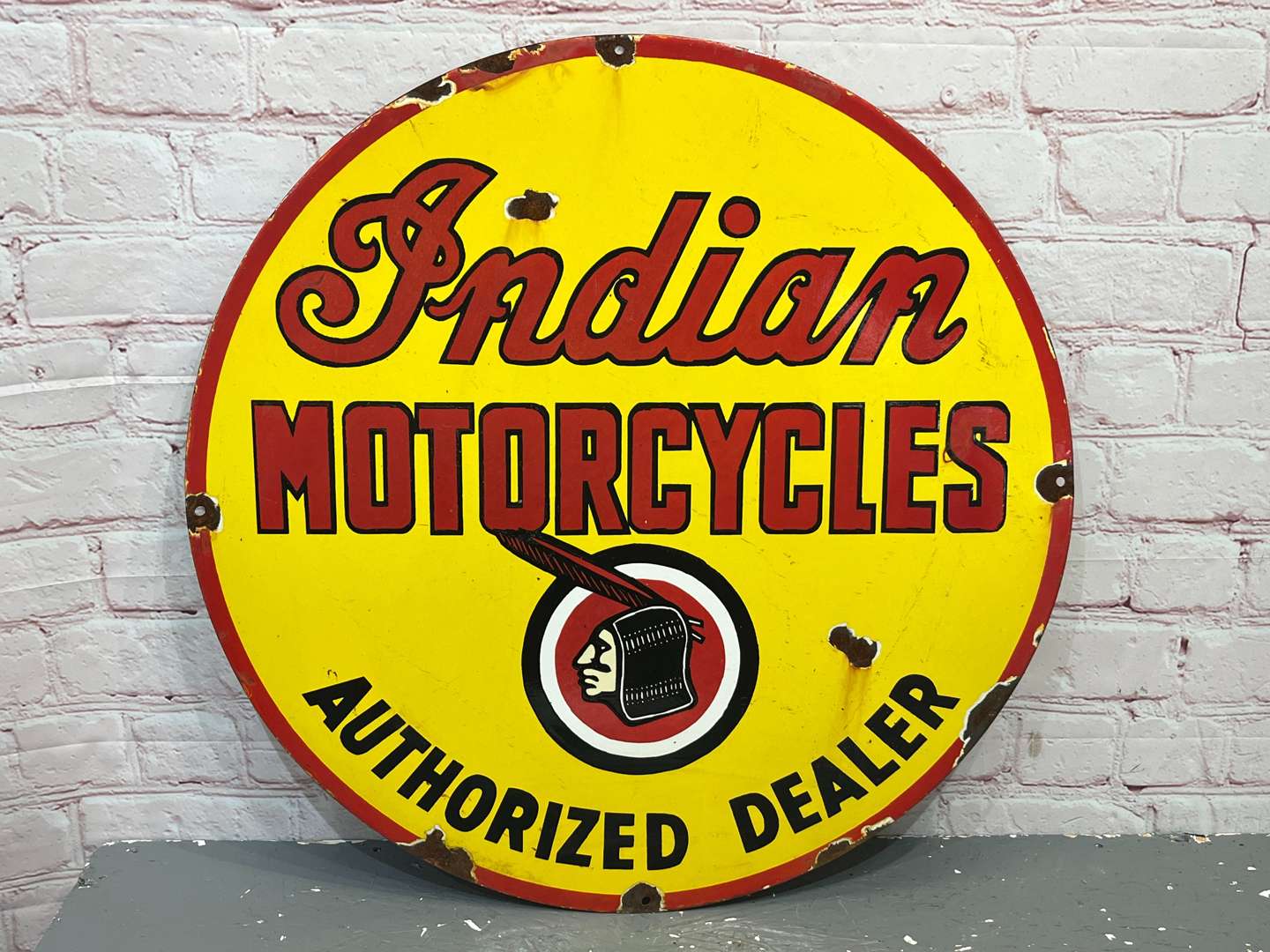 <p>Indian Motorcycles Authorized Dealer Circular Enamel Sign</p>