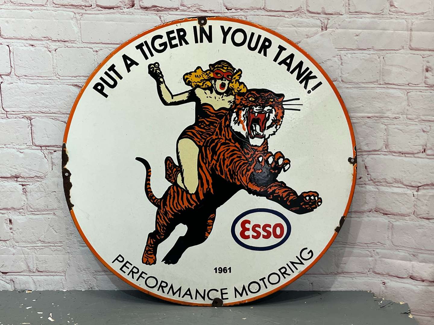 <p>Esso “Put A Tiger In Your Tank” Circular Enamel Sign</p>