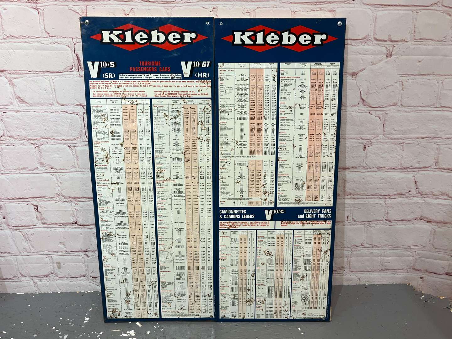 <p>Two Kleber Tin Tyre Pressure Charts&nbsp;</p>