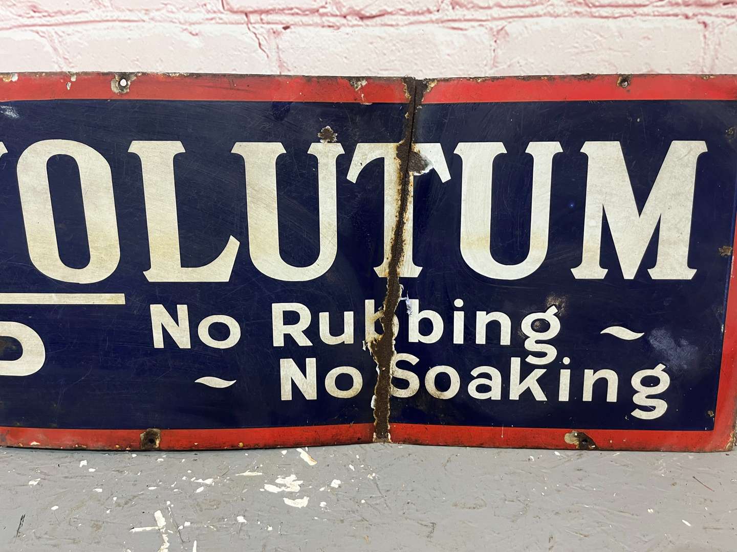 <p>Volvolutum Soap “No Rubbing - No Soaking” Enamel Sign</p>