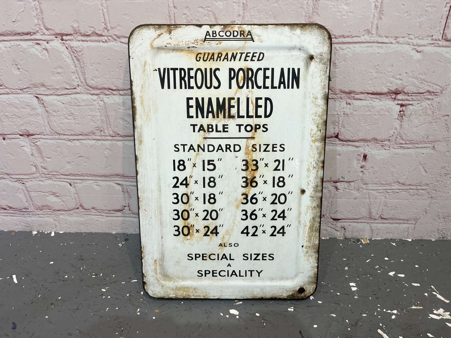 <p>Abcodra Guaranteed Vitreous Porcelain Enamelled Table Top Sign</p>