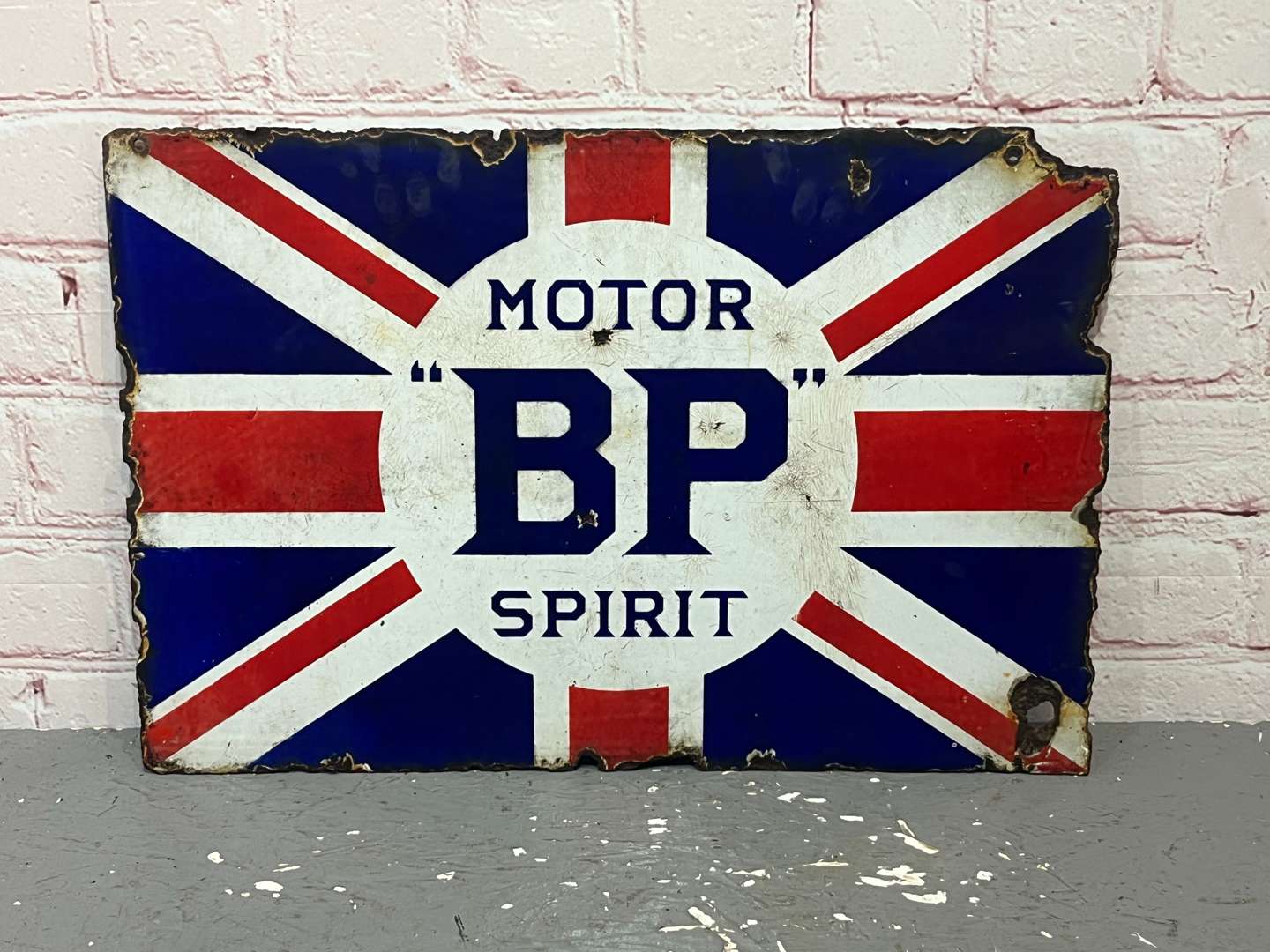 <p>BP Motor Spirit Union Jack Enamel Sign</p>