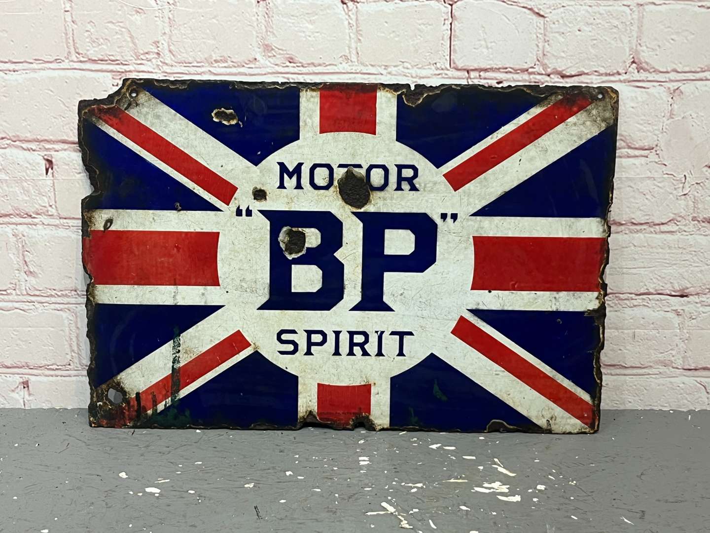 <p>BP Motor Spirit Union Jack Enamel Sign</p>