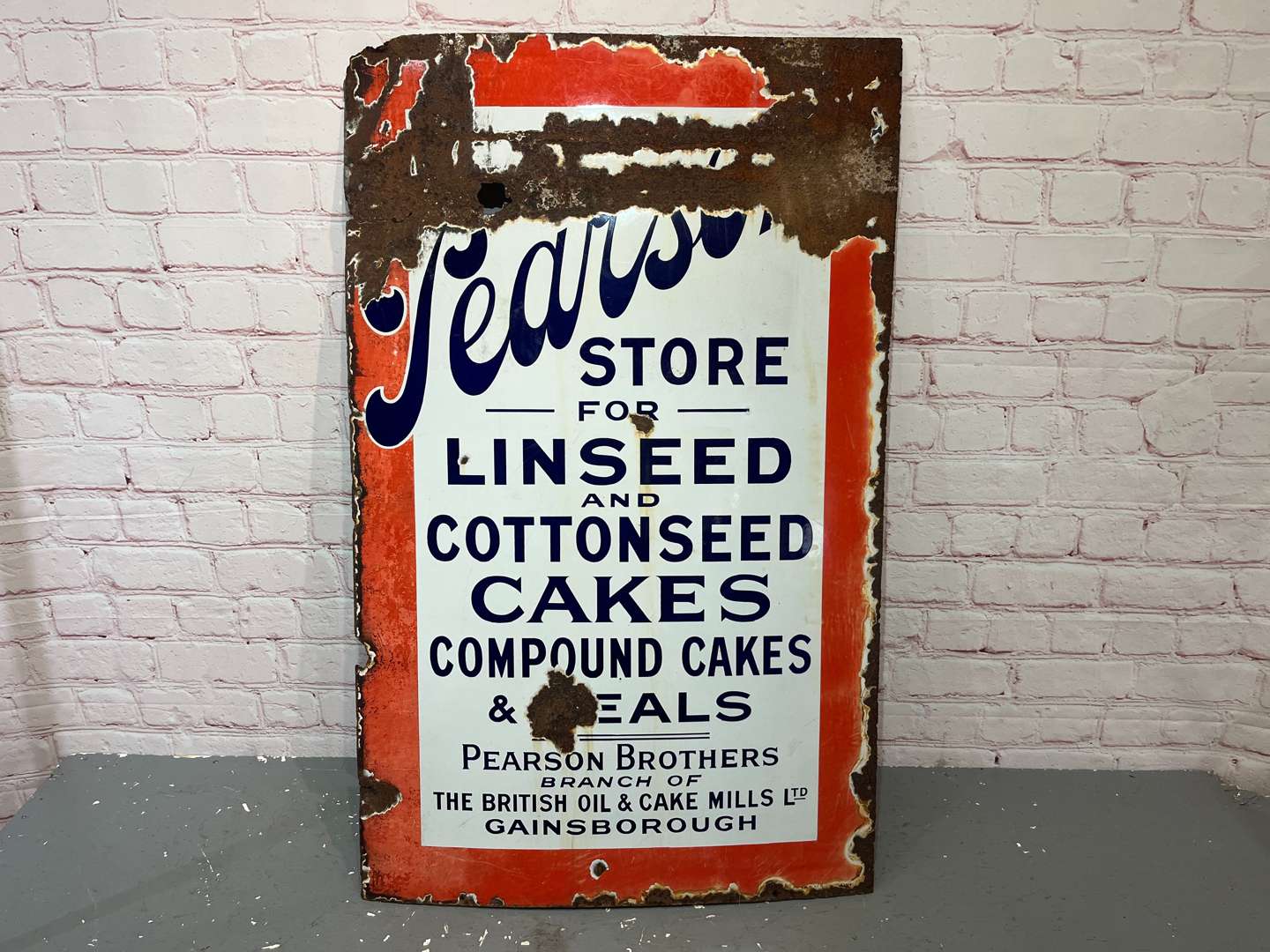 <p>Pearson The British Oil & Cake Mills Ltd Gainsborough Enamel Sign</p>