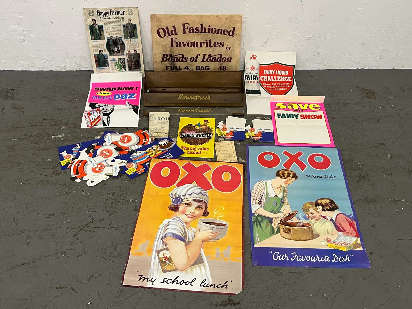 <p>Quantity of Vintage Shop Advertising Posters Etc</p>