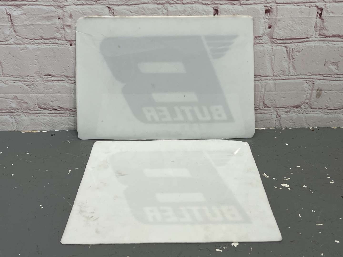 <p>Two Butler Petrol Pump Perspex Globe Faces&nbsp;</p>